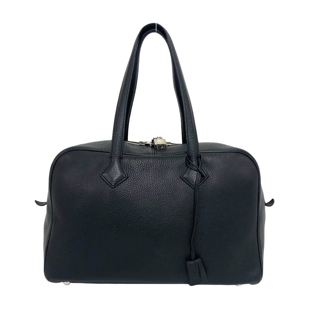 HERMES Victoria 35 Taurillon Clemence Leather Tote Bag/Semi-Shoulder Bag, Bla...